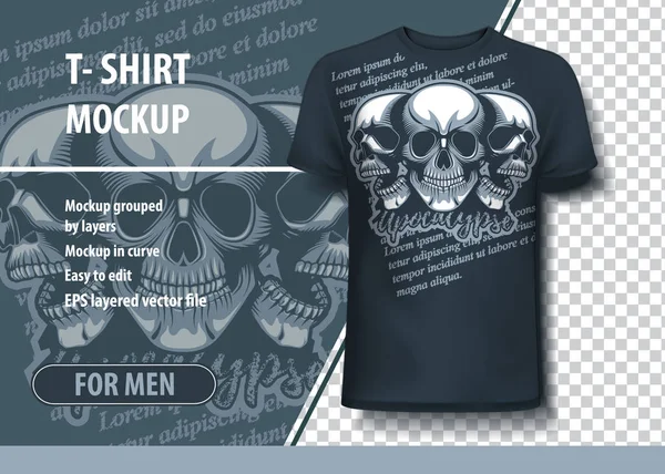 Tree Skulls Apocalipse Text Background Shirt Template — Stock Vector