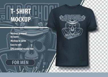 Vintage eski okul Moto yarışçılar kafatası ve Motosiklet ile. Tamamen düzenlenebilir T-Shirt şablonu.