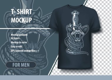 Yılanlar çevresinde dirk. Tamamen düzenlenebilir T-Shirt şablonu.