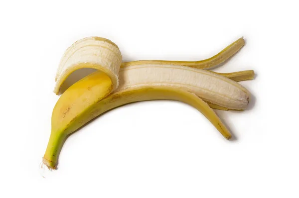 Geschälte Banane auf weißem isolierten Hintergrund — Stockfoto