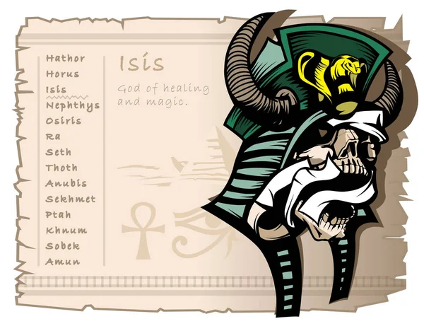 ISIS, gudinnan av magi och healing. Forntida egyptisk mytologi. Tattoo mall och T-shirts. — Stock vektor
