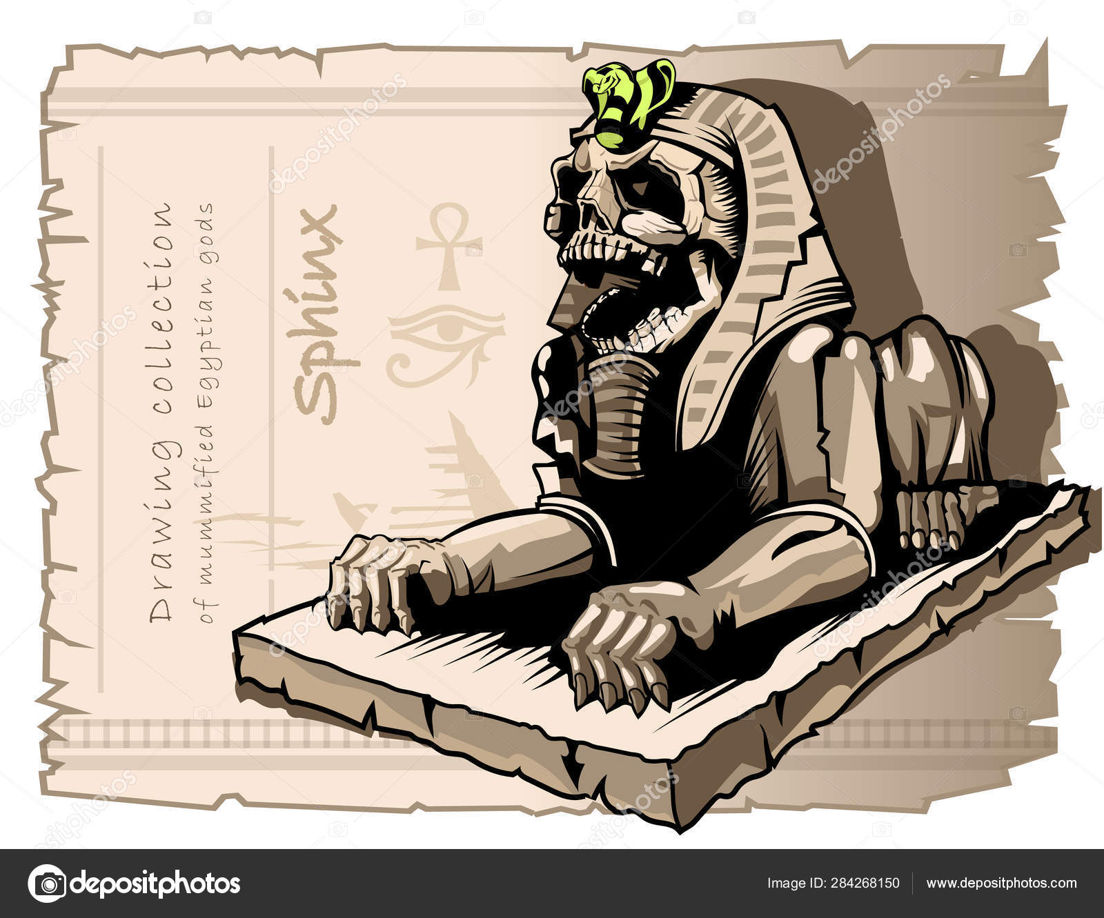 スフィンクス 人間の頭蓋骨を持つ犬の像エジプト神話. ストックベクター ©balanslava 284268150, image size:1600x1331