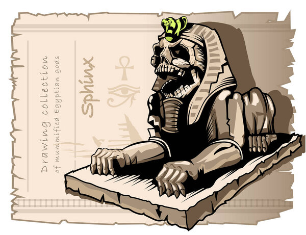 Sphinx, statue of a dog with a human skull. Egyptian mythology.