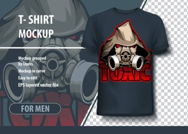 Mockup baskı için şablon, bir keşiş 's giysi ve Yazıtı içinde Biomask toksik. T-shirt üzerine baskı teklif olarak mizanpaj vektörü.