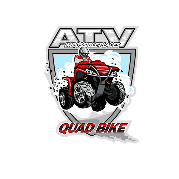 ATV Off-Road Impossible Places with red quadbike, isolated background. — Stock Vector