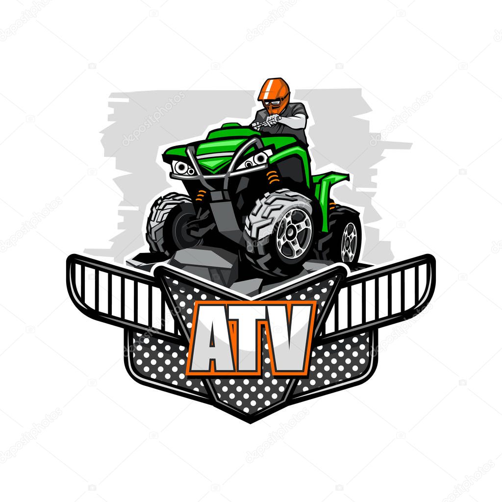 ATV Quadbike climbet on mountains, isolated background