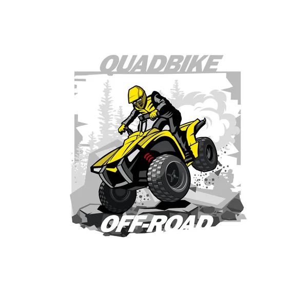 Quad-Bike-Offroad-Logo mit Berghintergrund — Stockvektor