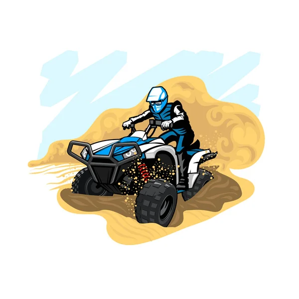 Quad Bike en el desierto con polvo y arena — Vector de stock