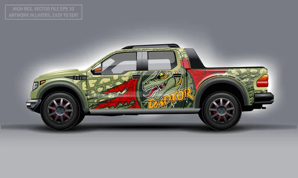 Raptor profil çıkartması ile SUV paketlemek için düzenlenebilir şablon. Yüksek çözünürlüklü vektör grafikleri