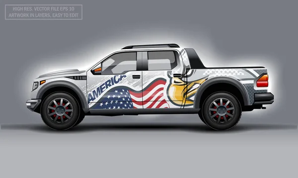 Plantilla Editable Para Envolver Suv Con Bandera Usa Calcomanía Eagle — Vector de stock