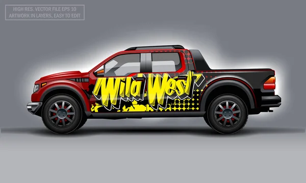 Editierbare Vorlage Für Wrap Suv Mit Wild West Abziehbild Hochauflösende — Stockvektor