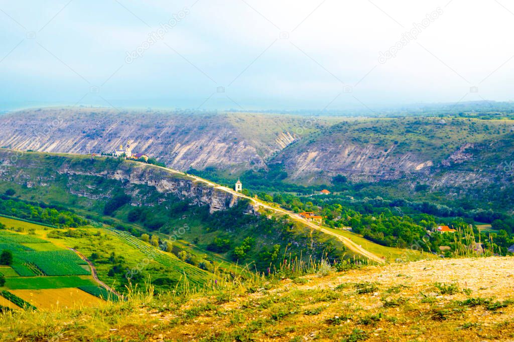 View from the height of the mountain to Old Orhei Moldova.