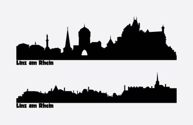 Almanya 'nın iki şehir manzaralı silueti, Linz am Rhein.