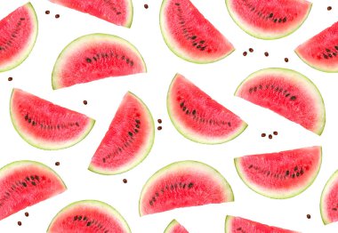 Kusursuz bir arka plan. Beyaz arkaplanda izole edilmiş karpuz dilimleri
