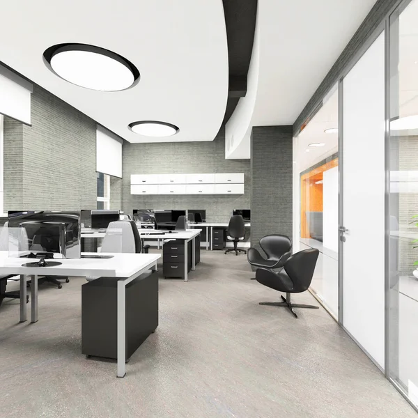 Leere Moderne Büro Interieur Arbeitsplätze Visualisierung — Stockfoto