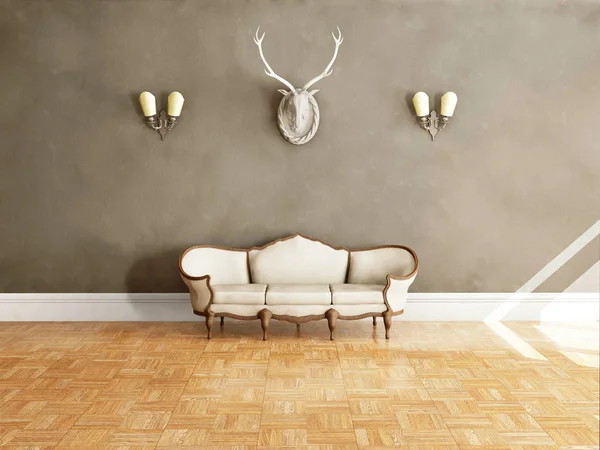 白色古典风格沙发在老式的房间里 — 图库照片