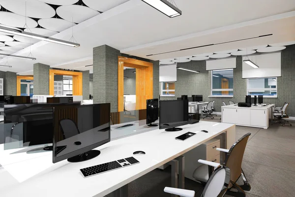 Visualisasi Tempat Kerja Interior Kantor Modern Yang Kosong — Stok Foto