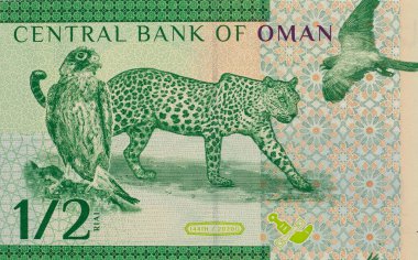 Umman 'dan Arap Leoparı, Şahin ve Uçan Kuş Portreleri Yarı Riyal Banknotları.