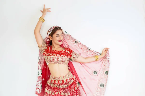 Mulher Indiana Bonita Mulher Hindu Modelo Mehndi Jóias Kundan Traje — Fotografia de Stock