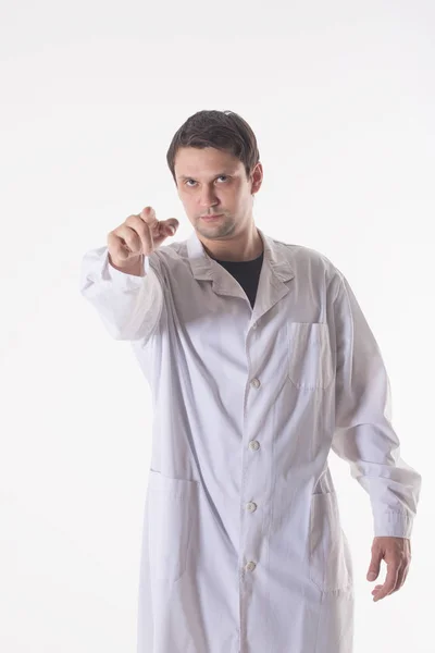 Man White Robe Doctor White Background — Stock Photo, Image
