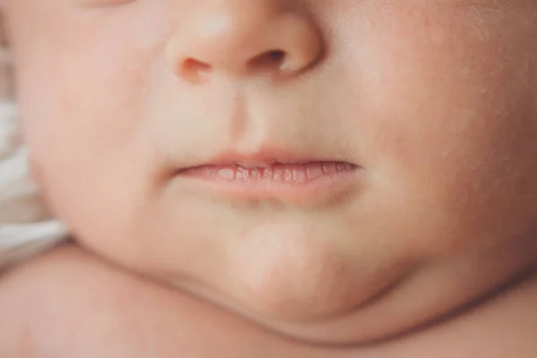 Portrait Newborn Baby Nose Lips Close — Stock Photo, Image
