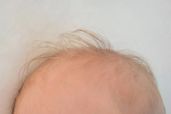 头发在一个新生儿特写镜头的头上 — 图库照片
