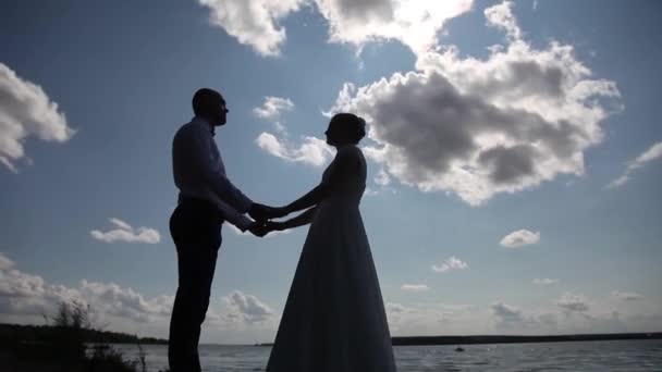 Beschleunigtes Schießen Braut Und Bräutigam Halten Händchen Valentinstag — Stockvideo