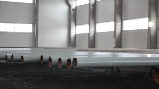 Armazém Grandes Tubos Metal Close — Vídeo de Stock
