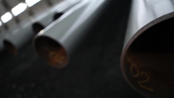 Warehouse Large Metal Pipes Close — Stock Video