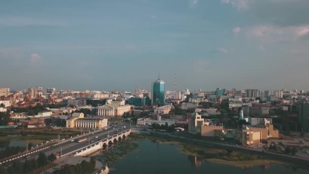 Rusland Bird Eye View Chelyabinsk Drone Het Russische Stadslandschap Het — Stockvideo