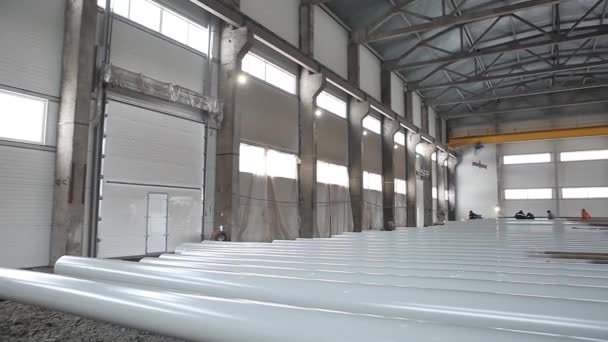 Long Metal Pipes Large Room Building Materials Hangar — Stock Video