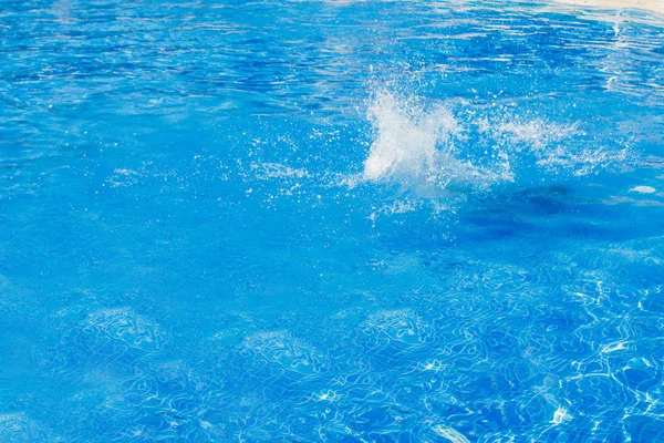 Spatten van blauw water in het zwembad close-up. ruimte kopiëren — Stockfoto