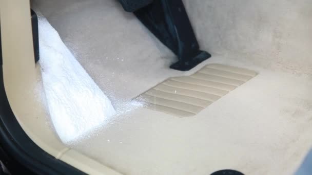 Interior Del Coche Sucio Limpiar Asiento Cuero Blanco Máquina Con — Vídeos de Stock