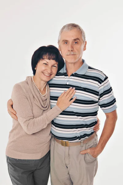 Couple in love hugs on white background. man and woman smiling. Valentine's day — Stock Photo, Image