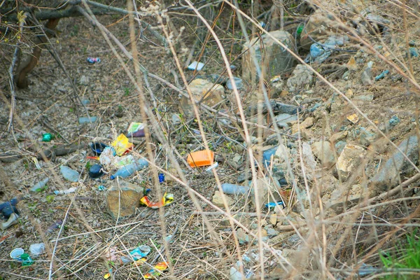 Pile Garbage Woods Garbage Collapse Environmental Pollution Environmental Disaster Plastic — Stock Photo, Image