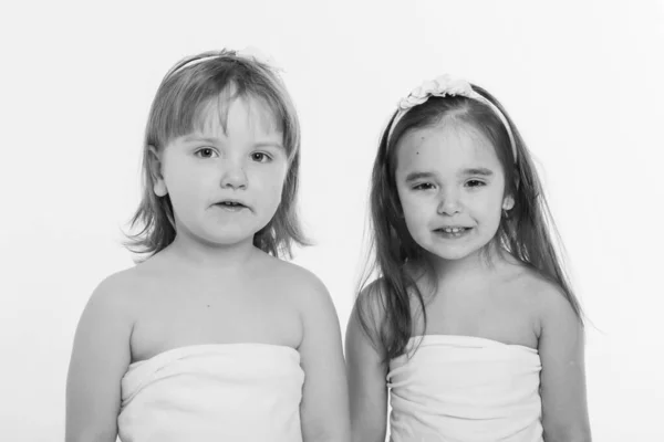 Little Girls Grimaces White Background Children Something Concept Emotions Facial — Stock Photo, Image