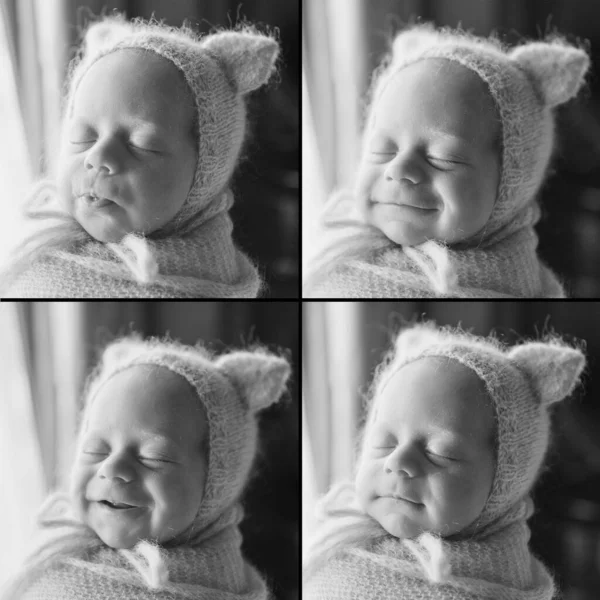 Newborn Baby Smiling Small Child Hat Ears Children Fashion — Stock Photo, Image