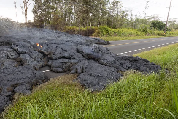 Highway Hawaii Which Destroyed Lava Flow — Stock Photo, Image