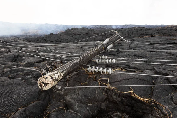 High Voltage Power Line Destroyed Lava Flow Hawaii — Stock Photo, Image