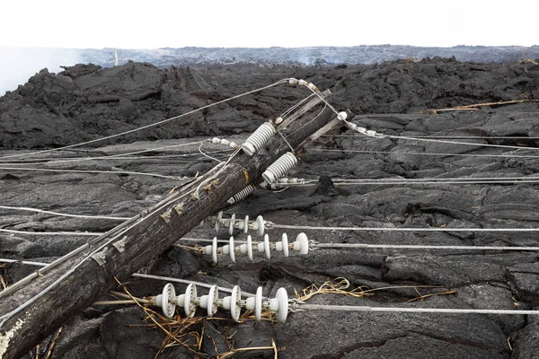Високовольтні Лінії Електропередач Зруйнований Лавового Потоку Гаваях — стокове фото
