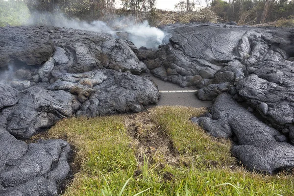 Autoroute Hawaï Qui Été Détruite Par Une Coulée Lave — Photo