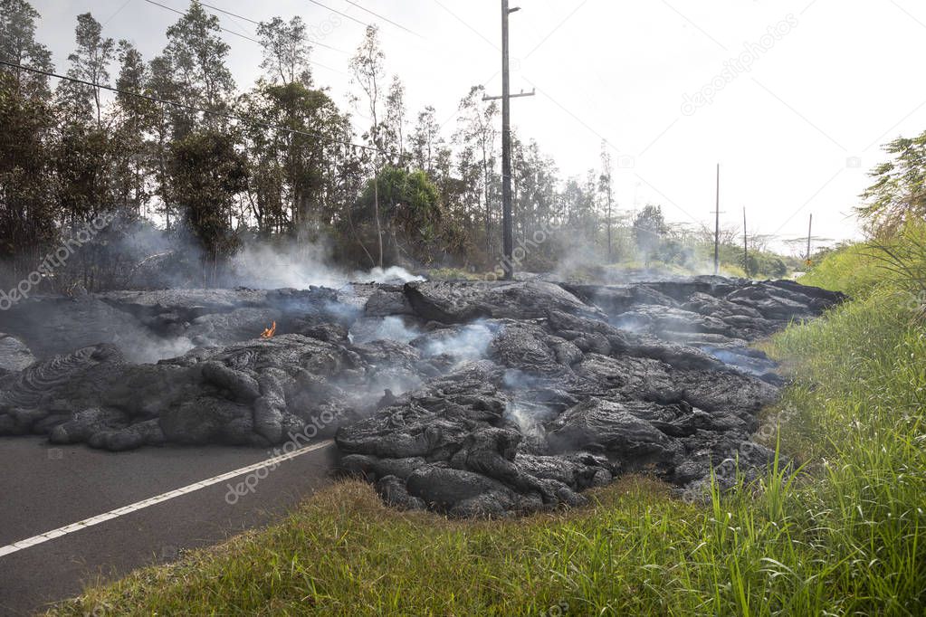 Highway in Hawaii, which was destroyed by a lava flow
