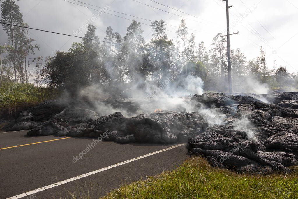 Highway in Hawaii, which was destroyed by a lava flow