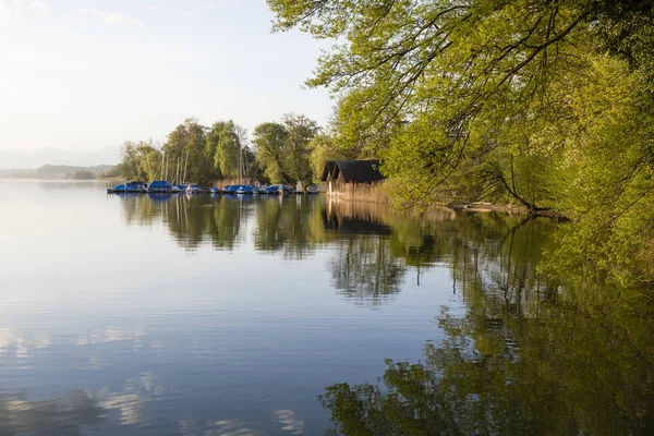 Bellissimo Umore Mattutino Con Barche Sul Lago Sempach Svizzera — Foto Stock