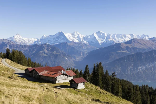 Paisaje Alpino Otoñal Con Cabañas Niederhorn Oberland Bernés Suiza Con — Foto de Stock