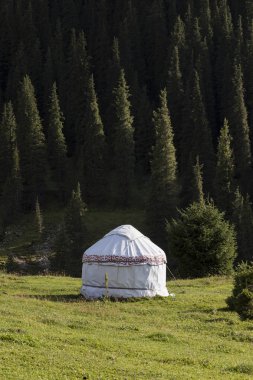 Tek geleneksel yurt içinde Vadisi, altun-Arashan Kırgızistan'daki Karakol yakınındaki
