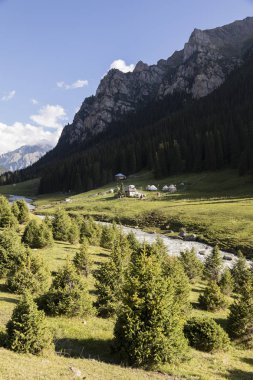 Altun-Arashan, Kırgızistan, 13 Ağustos 2018: Yurt kampları içinde Vadisi, altun-Arashan Kırgızistan'daki Karakol yakınındaki