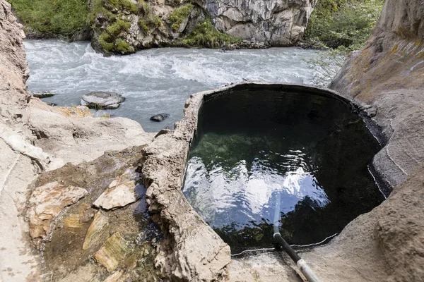 Small Hot Springs Valley Altyn Arashan Kyrgyzstan Water Collected Small — Stock Photo, Image