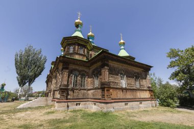 Karakol, Kırgızistan, 18 Ağustos 2018: Rus Ortodoks Holy Trinity Katedrali Karakol, Kırgızistan