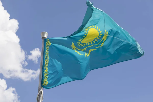 Flag Kazakhstan Blowing Wind — Stock Photo, Image